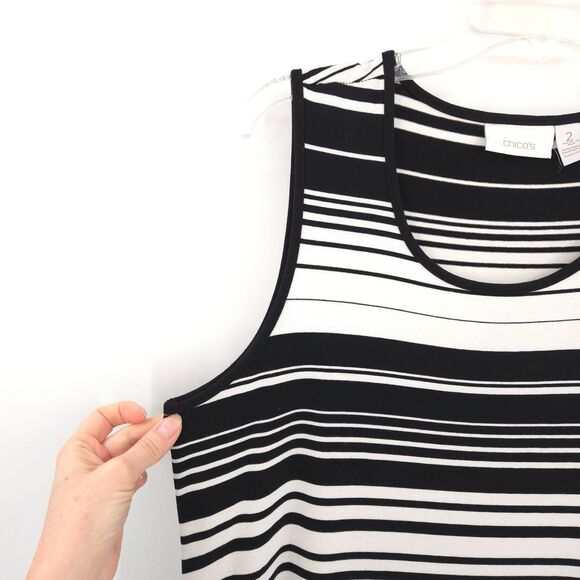 Chico's striped sleeveless maxi dress Size 2 (L) black white stretch knit beach - Picture 2 of 6
